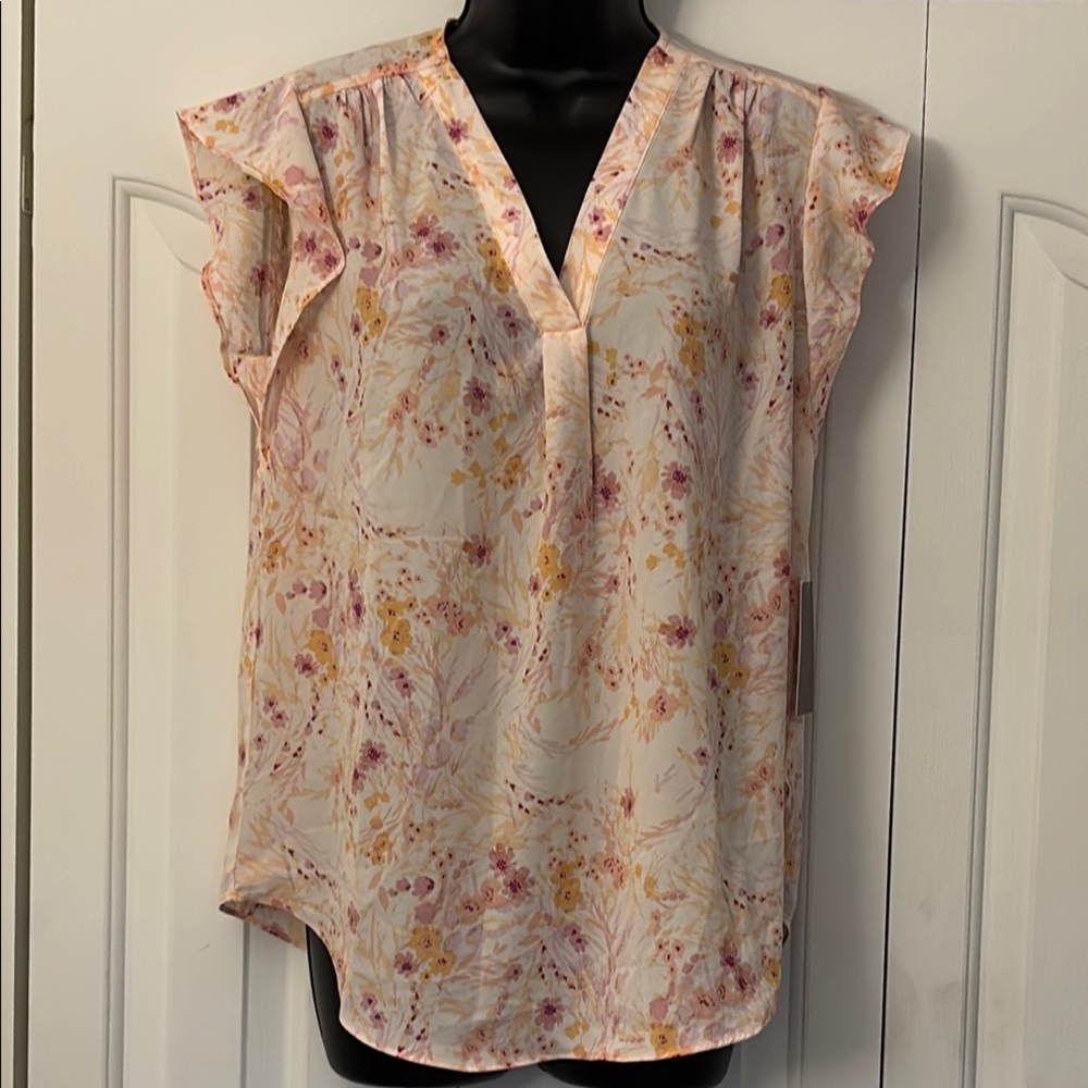 Chais New York Floral Print V-Neck Blouse Women Size Small